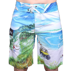 Critters at Twilight Cove front side of Board shorts