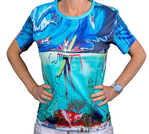 Kelps Surf Front of t shirt Tania Lowe art